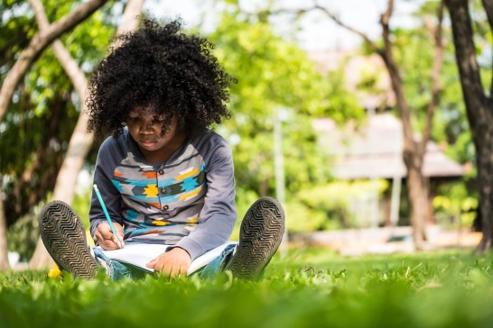 Child Reading In Grass